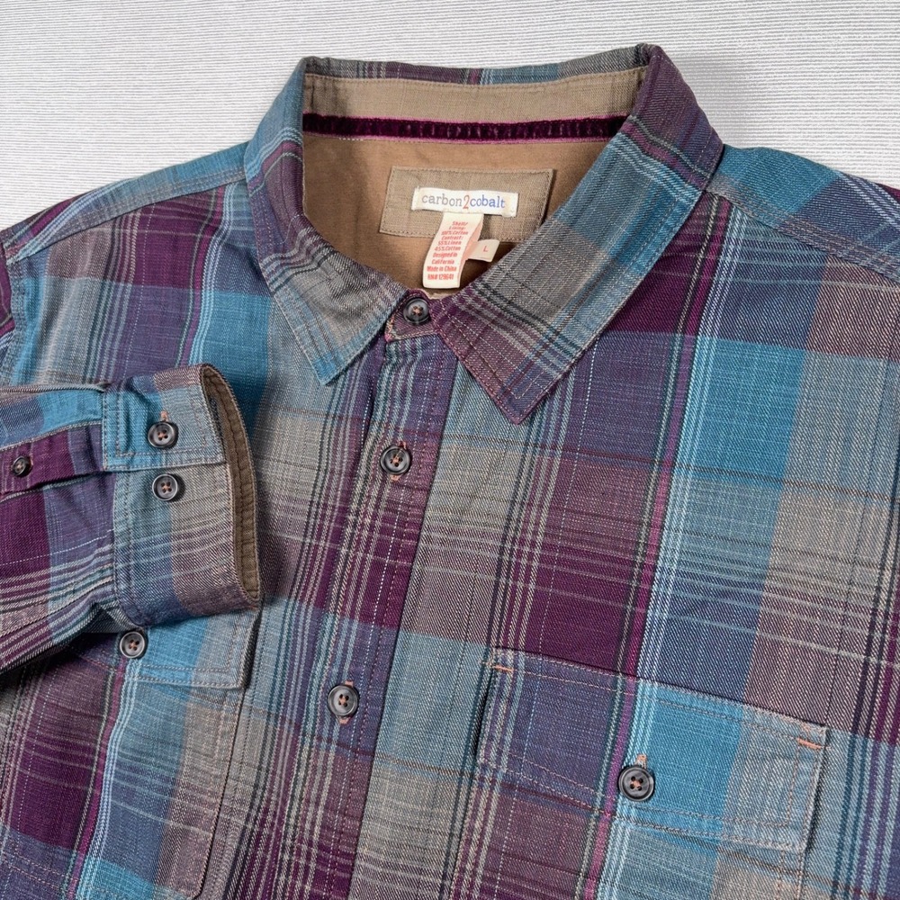 Carbon 2 Cobalt Hemisphere Jersey Lined Shirt Mens Size L Blue Red Plaid